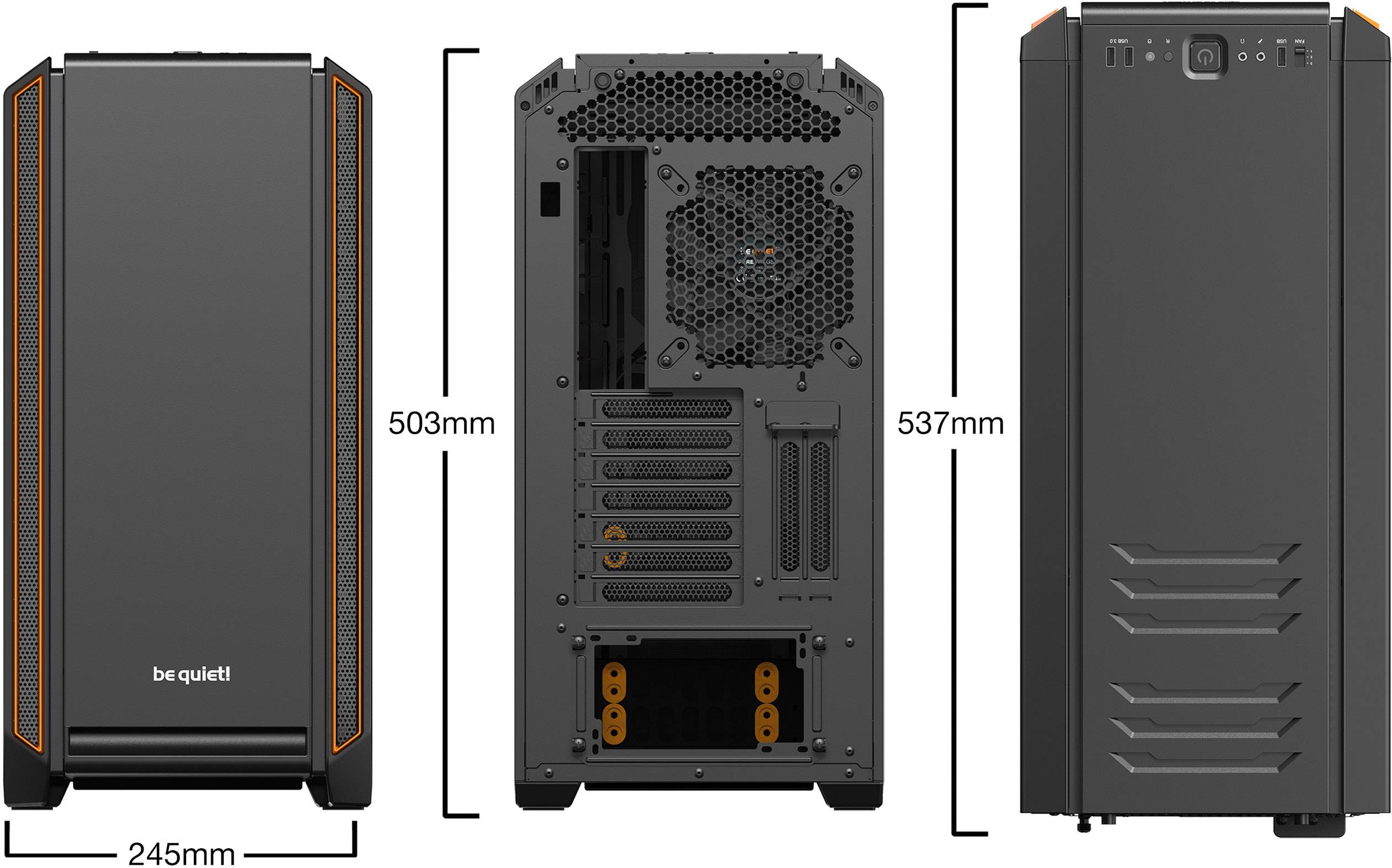BeQuiet Silent Base 601 Midi-Tower PC-Gehäuse Orange, Schwarz 2 vorinstallierte Lüfter, gedämmt, Staubfilter, Seitenfenster