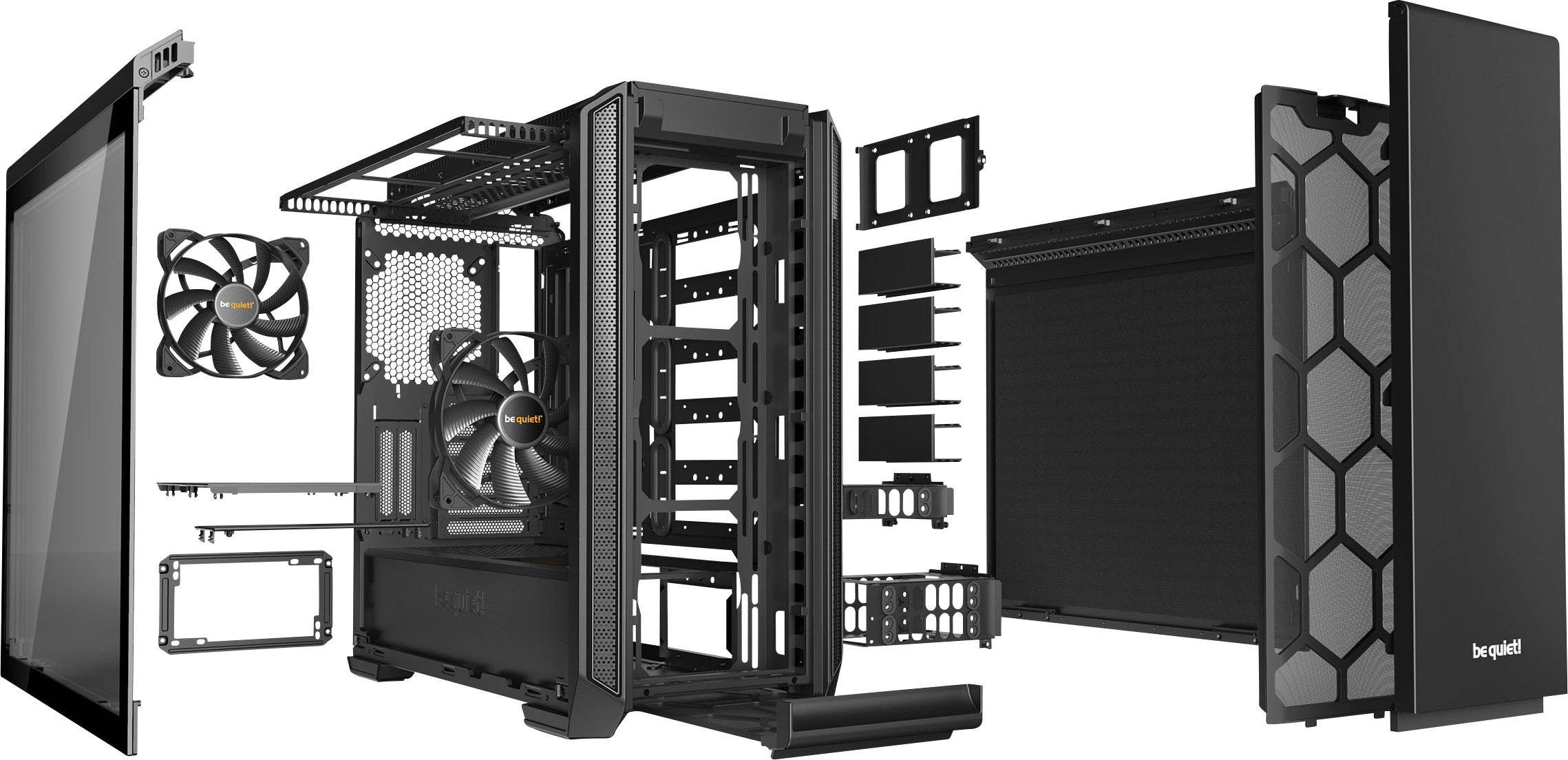 BeQuiet Silent Base 601 Midi-Tower PC-Gehäuse Schwarz 2 vorinstallierte Lüfter, gedämmt, Staubfilter, Seitenfenster