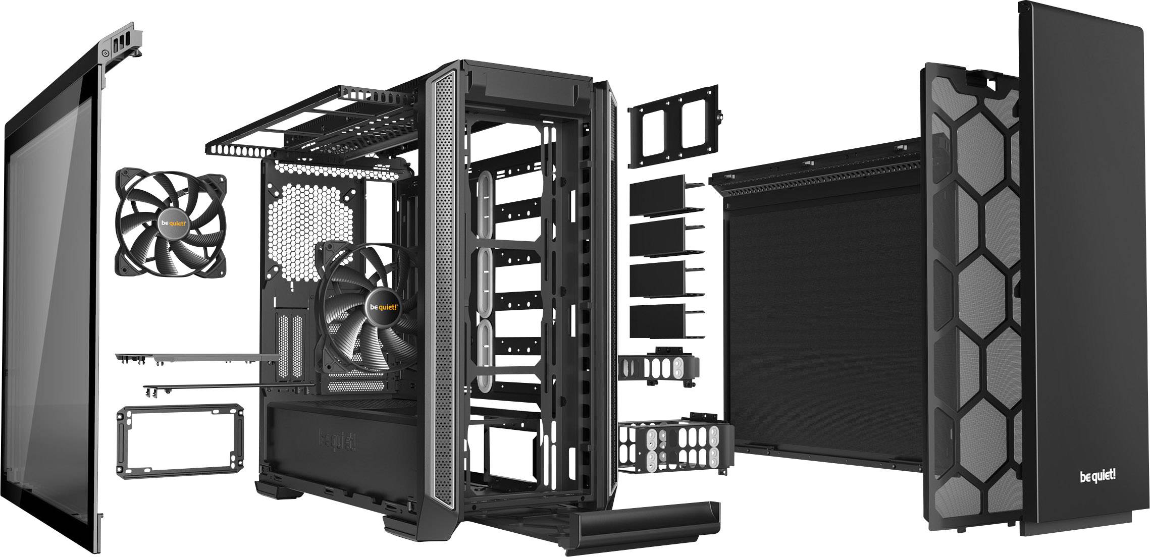 BeQuiet Silent Base 601 Midi-Tower PC-Gehäuse Silber, Schwarz 2 vorinstallierte Lüfter, gedämmt, Staubfilter, Seitenfenster