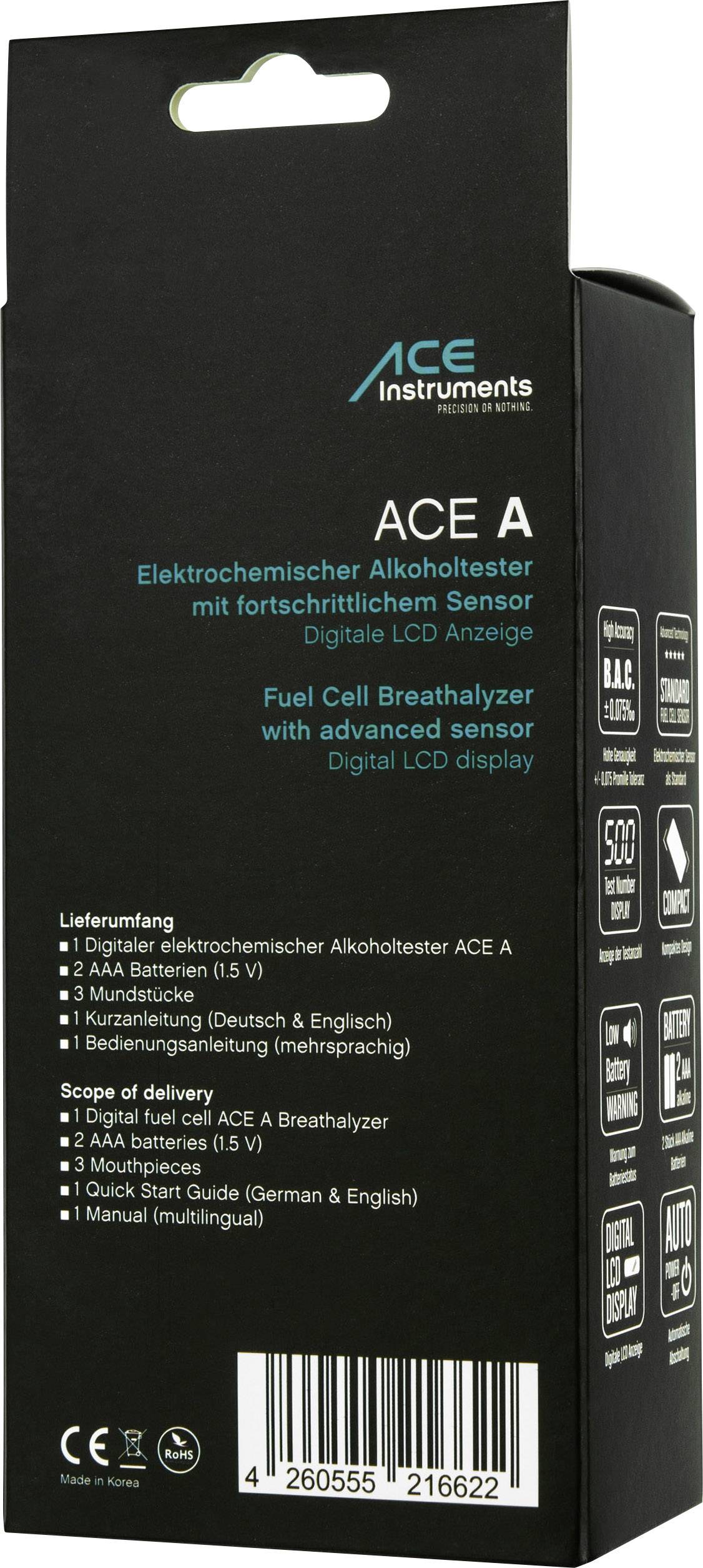 Dräger Alcotest 3820 Multilingual Alkoholtester Schwarz 0 bis 5 ‰ Alarm, Countdown-Funktion, inkl. Display