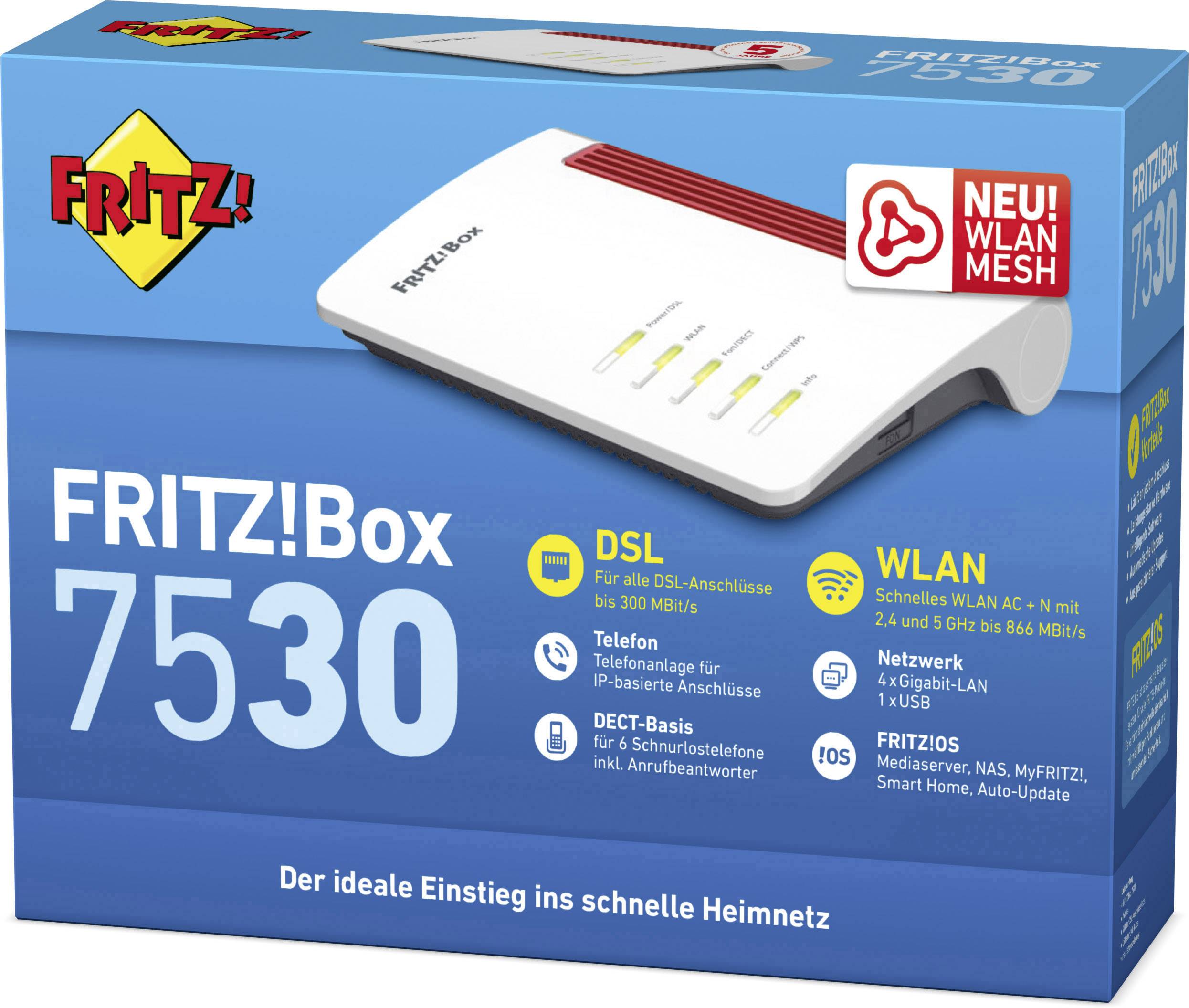 Fritz! FRITZ!Box 7530 WLAN Router mit Modem Integriertes Modem: ADSL, VDSL 2.4 GHz, 5 GHz 1200 MBit/s