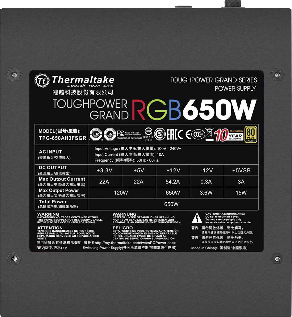 Thermaltake Toughpower Grand RGB Sync PC Netzteil 650 W ATX 80PLUS® Gold