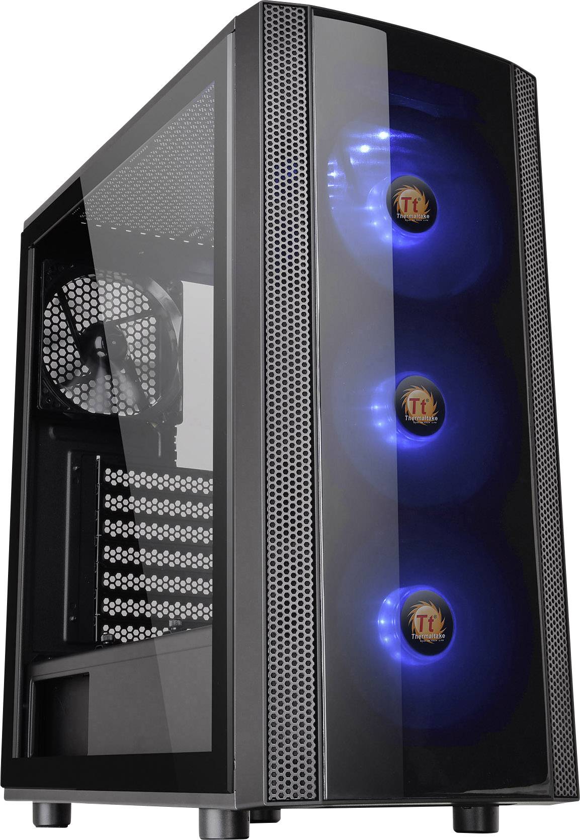 Thermaltake Versa J25 RGB Midi-Tower PC-Gehäuse Schwarz 3 Vorinstallierte LED Lüfter, 1 vorinstallierter Lüfter, Seitenfenster, Staubfilter, Werkz