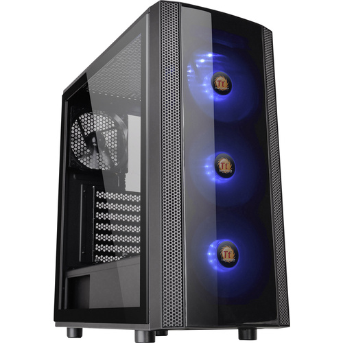 Thermaltake Versa J25 RGB Midi-Tower PC-Gehäuse Schwarz 3 Vorinstallierte LED Lüfter, 1 vorinstallierter Lüfter, Seitenfenster