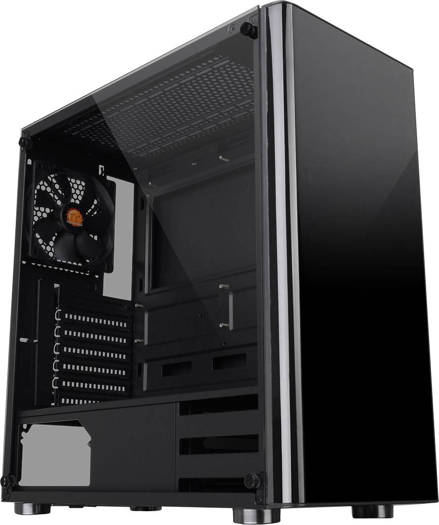 Thermaltake V200 Tempered Glass Midi-Tower PC-Gehäuse Schwarz 1 vorinstallierter Lüfter, Seitenfenster, Staubfilter, Werkzeugfreie Festplatteninsta