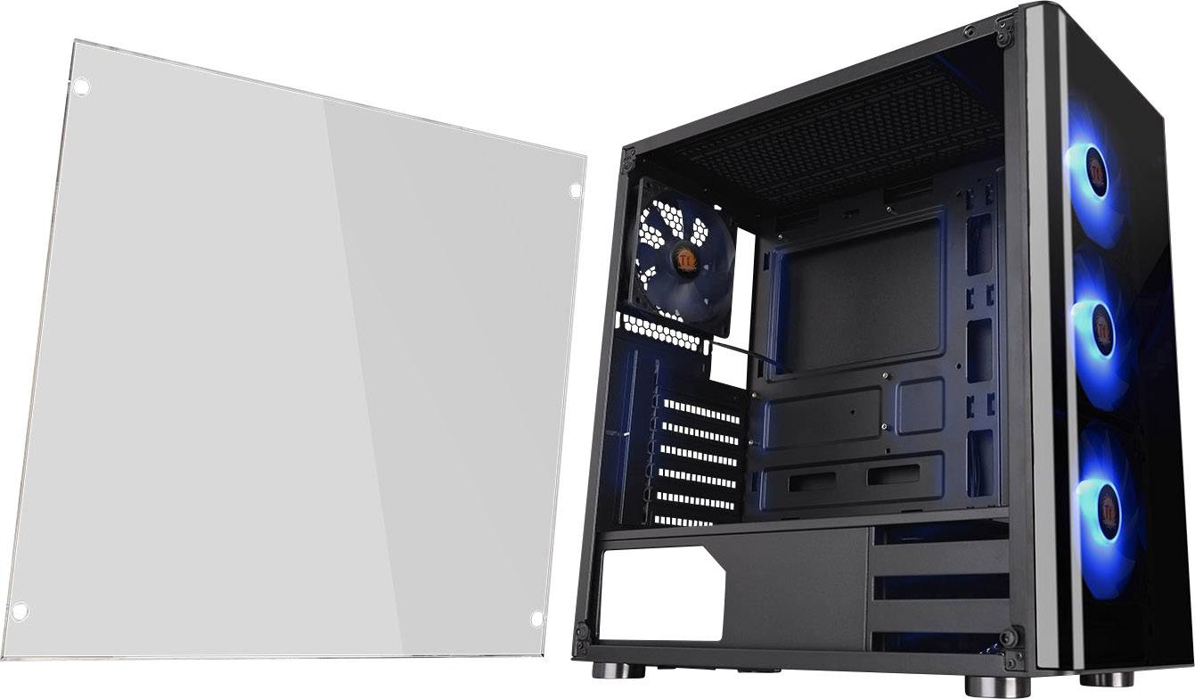 Thermaltake V200 Tempered Glass RGB Midi-Tower PC-Gehäuse Schwarz 1 vorinstallierter Lüfter, 3 Vorinstallierte LED Lüfter