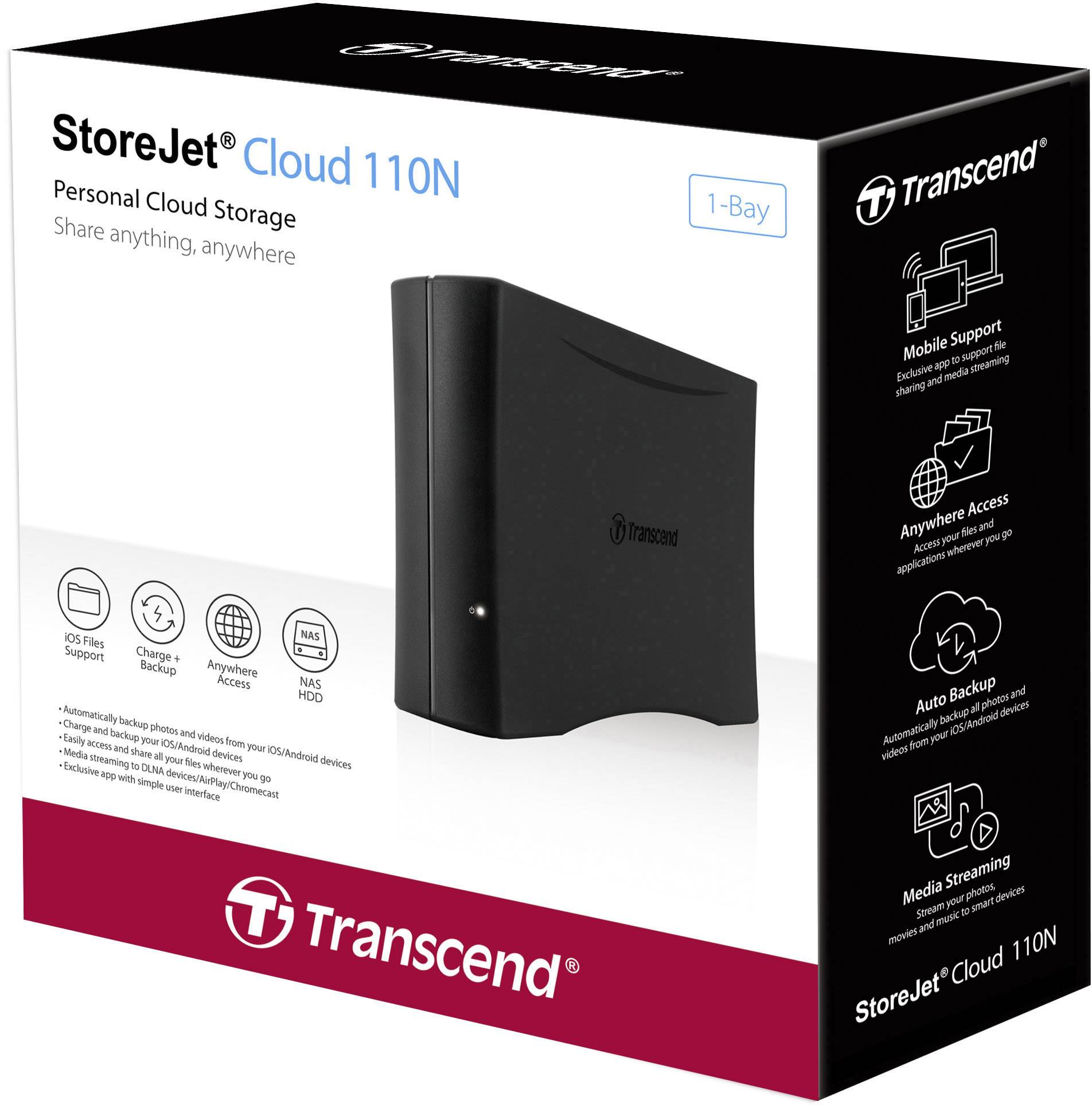 Transcend StoreJet Cloud 110 NAS-Server 4 TB 1 Bay TS4TSJC110N