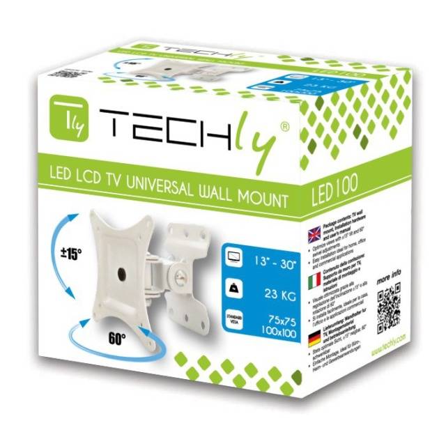 TECHly ICA-LCD-201WH TV-Wandhalterung 33,0 cm (13") - 76,2 cm (30") Neigbar, Schwenkbar, Rotierbar