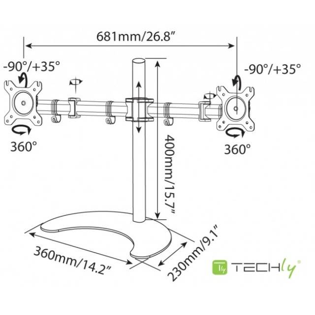 TECHly - Aufstellung - für 2 LCD-Displays - Schwarz - Bildschirmgröße: 33-68.6 cm (13"-27")