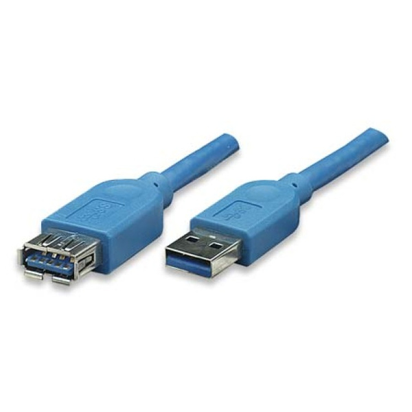 TECHly USB-Kabel USB 3.2 Gen1 (USB 3.0 / USB 3.1 Gen1) USB-A Stecker, USB-A Buchse 1.00m Blau vergoldete Steckkontakte