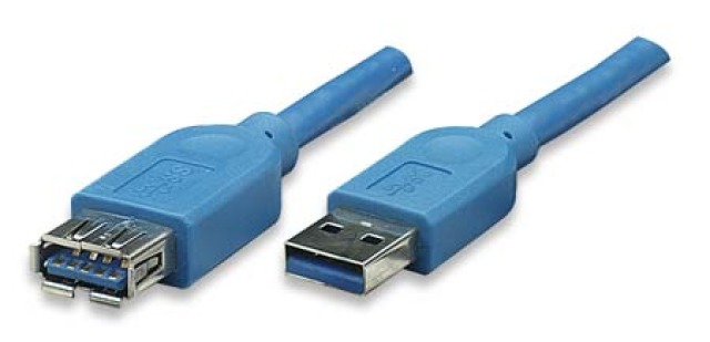 TECHly USB-Kabel USB 3.2 Gen1 (USB 3.0 / USB 3.1 Gen1) USB-A Stecker, USB-A Buchse 1.00m Blau vergoldete Steckkontakte