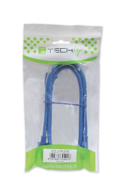 TECHly USB-Kabel USB 3.2 Gen1 USB-A Stecker, USB-A Buchse 3.00 m Blau vergoldete Steckkontakte ICOCU3-AA-30-EX