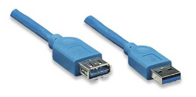 TECHly USB-Kabel USB 3.2 Gen1 USB-A Stecker, USB-A Buchse 3.00 m Blau vergoldete Steckkontakte ICOCU3-AA-30-EX