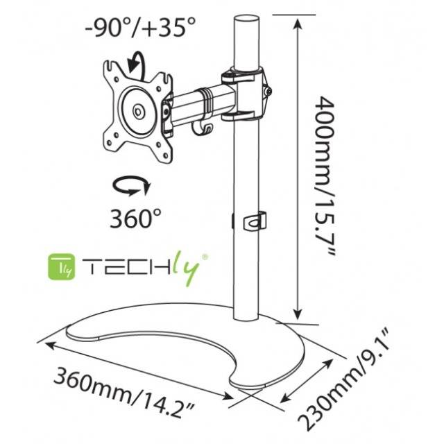 TECHly ICA-LCD-3400 Monitor-Standfuß 1 33,0 cm (13") - 68,6 cm (27") Schwarz Drehbar, Höhenverstellbar, Neigbar, Schwenkbar, Stand