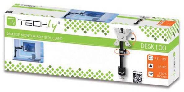 TECHly Monitor-Tischhalterung ICA-LCD-500BK 1 33,0 cm (13") - 76,2 cm (30") Schwarz Drehbar, Höhenverstellbar, Neigbar, Schwenkbar, Stand