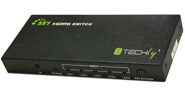 TECHly IDATA-HDMI-4K51 5 Port HDMI-Switch mit Fernbedienung, Metallgehäuse, LED-Anzeige, 3D-Wiedergabe möglich 1920 x 1080 Pixel