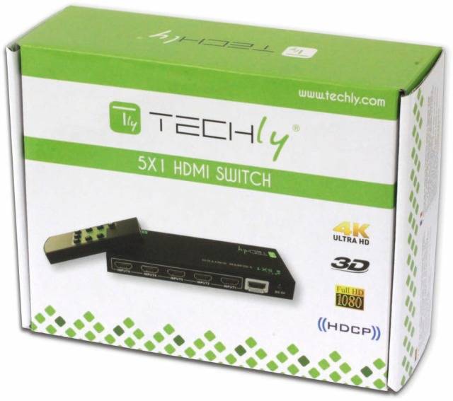 TECHly IDATA-HDMI-4K51 5 Port HDMI-Switch mit Fernbedienung, Metallgehäuse, LED-Anzeige, 3D-Wiedergabe möglich 1920 x 1080 Pixel