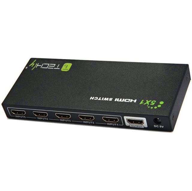 TECHly IDATA-HDMI-4K51 5 Port HDMI-Switch mit Fernbedienung, Metallgehäuse, LED-Anzeige, 3D-Wiedergabe möglich 1920 x 1080 Pixel