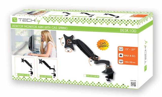 TECHly Monitor-Tischhalterung ICA-LCD-111-BK 1 38,1 cm (15") - 68,6 cm (27") Schwarz (glänzend) Drehbar, Höhenverstellbar, Neigbar, Schwenkbar