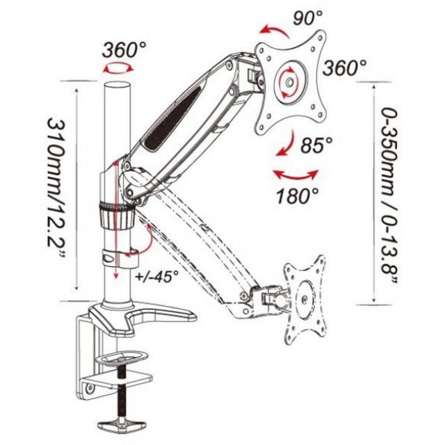 TECHly Monitor-Tischhalterung ICA-LCD-111-BK 1 38,1 cm (15") - 68,6 cm (27") Schwarz (glänzend) Drehbar, Höhenverstellbar, Neigbar, Schwenkbar