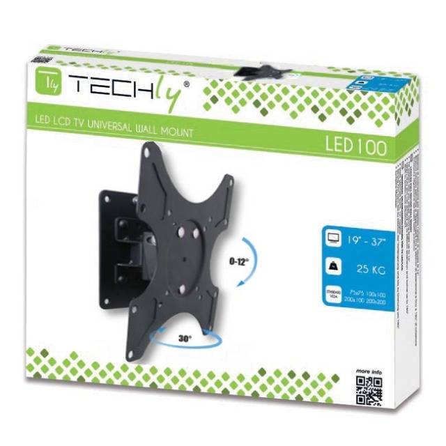 TECHly - Befestigungskit (Wandhalterung) - für Flachbildschirm - Schwarz - Bildschirmgröße: 48.3-94 cm (19"-37")