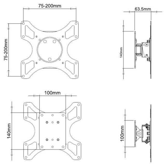 TECHly - Befestigungskit (Wandhalterung) - für Flachbildschirm - Schwarz - Bildschirmgröße: 48.3-94 cm (19"-37")