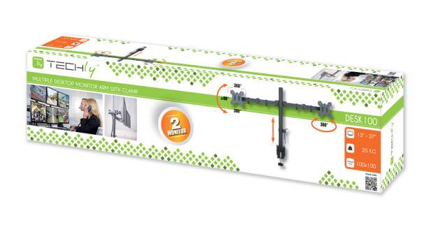 TECHly - Aufstellung - für 2 LCD-Displays - Schwarz - Bildschirmgröße: 33-68.6 cm (13"-27")