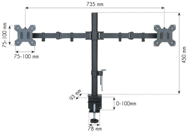 TECHly - Aufstellung - für 2 LCD-Displays - Schwarz - Bildschirmgröße: 33-68.6 cm (13"-27")