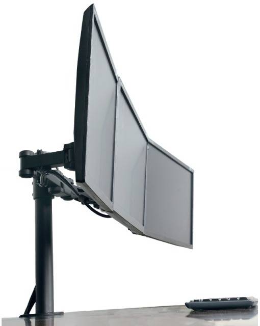 techly - Befestigungskit (Spannbefestigung für Tisch, Mantelrohr, Schwenkarm) für 3 LCD-Anzeigen - Schwarz - Bildschirmg
