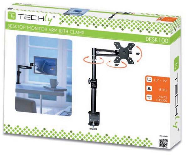 TECHly ICA-LCD-501BK Monitor-Tischhalterung 1 33,0 cm (13") - 68,6 cm (27") Schwarz Drehbar, Höhenverstellbar, Neigbar, Schwenkbar, Stand