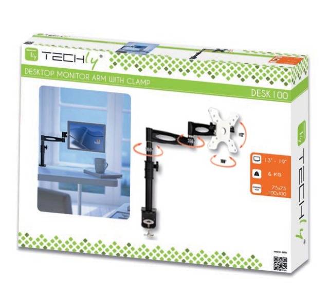 TECHly Monitor-Tischhalterung ICA-LCD-502BK 1 33,0 cm (13") - 68,6 cm (27") Schwarz Drehbar, Höhenverstellbar, Neigbar, Schwenkbar