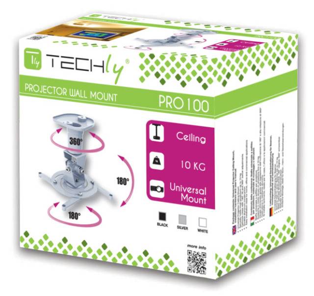 TECHly ICA-PM-100WH Beamer-Deckenhalterung Neigbar, Drehbar Boden-/Deckenabstand (max.): 218 mm Weiß