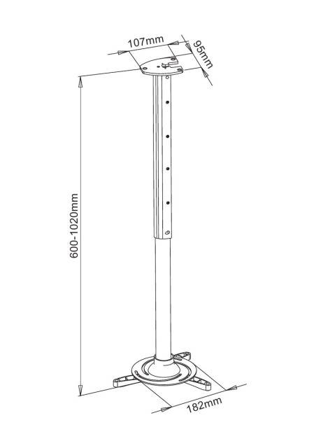 TECHly ICA-PM-102XL Beamer-Deckenhalterung Neigbar Boden-/Deckenabstand (max.): 1020 mm Silber