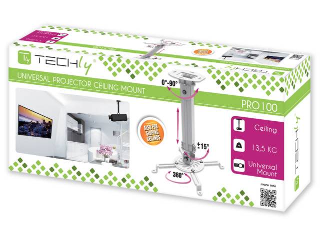 TECHly ICA-PM-18S Beamer-Deckenhalterung Drehbar, Neigbar Boden-/Deckenabstand (max.): 580 mm Silber