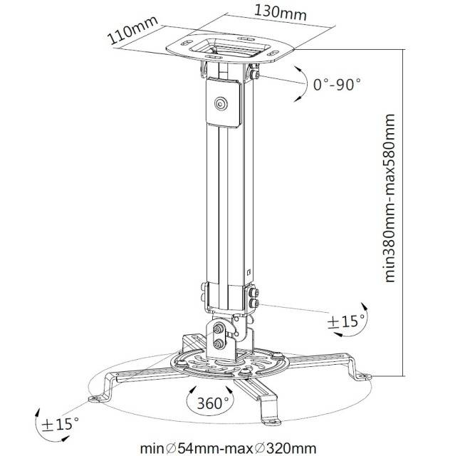 TECHly ICA-PM-18S Beamer-Deckenhalterung Drehbar, Neigbar Boden-/Deckenabstand (max.): 580 mm Silber