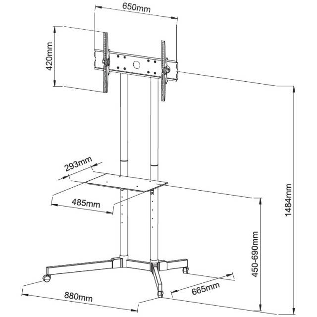 TECHly ICA-TR6 TV-Rollwagen 76,2cm (30") - 165,1cm (65") Neigbar