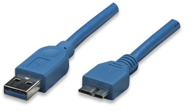 TECHly USB-Kabel USB 3.2 Gen1 USB-A Stecker, USB-Micro-B 3.0 Stecker 3.00 m Blau vergoldete Steckkontakte ICOC-MUSB3-A-030
