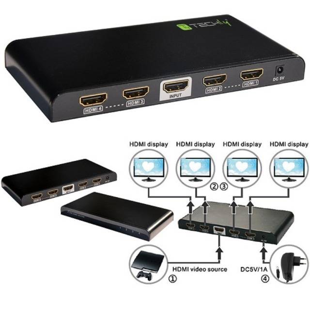 TECHly - Video-/Audio-Splitter - 4 x HDMI - Desktop