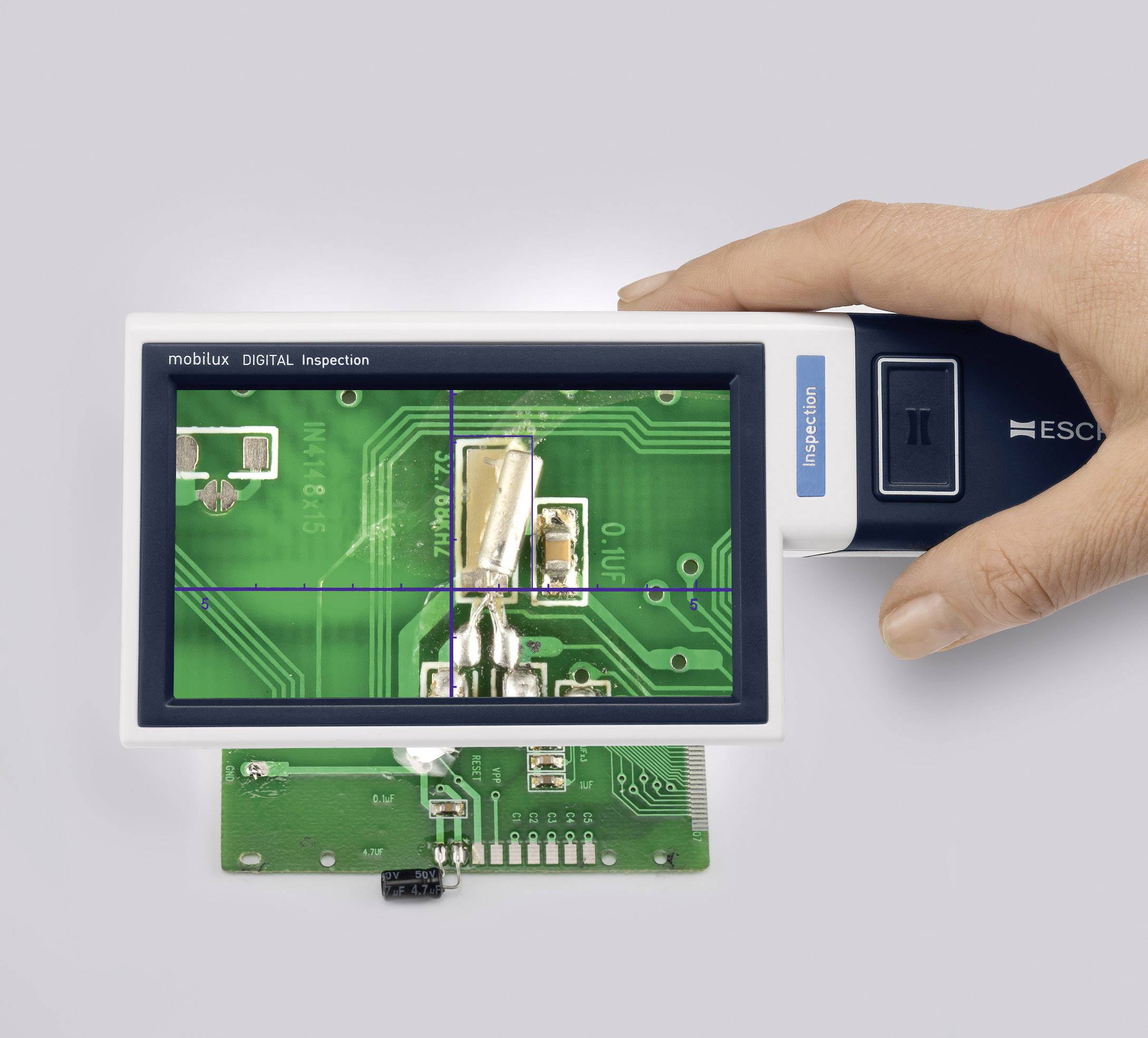 Eschenbach 1651101 mobilux® DIGITAL Inspection Messlupe mit Beleuchtung Vergrößerungsfaktor: 15 x Blau, Weiß
