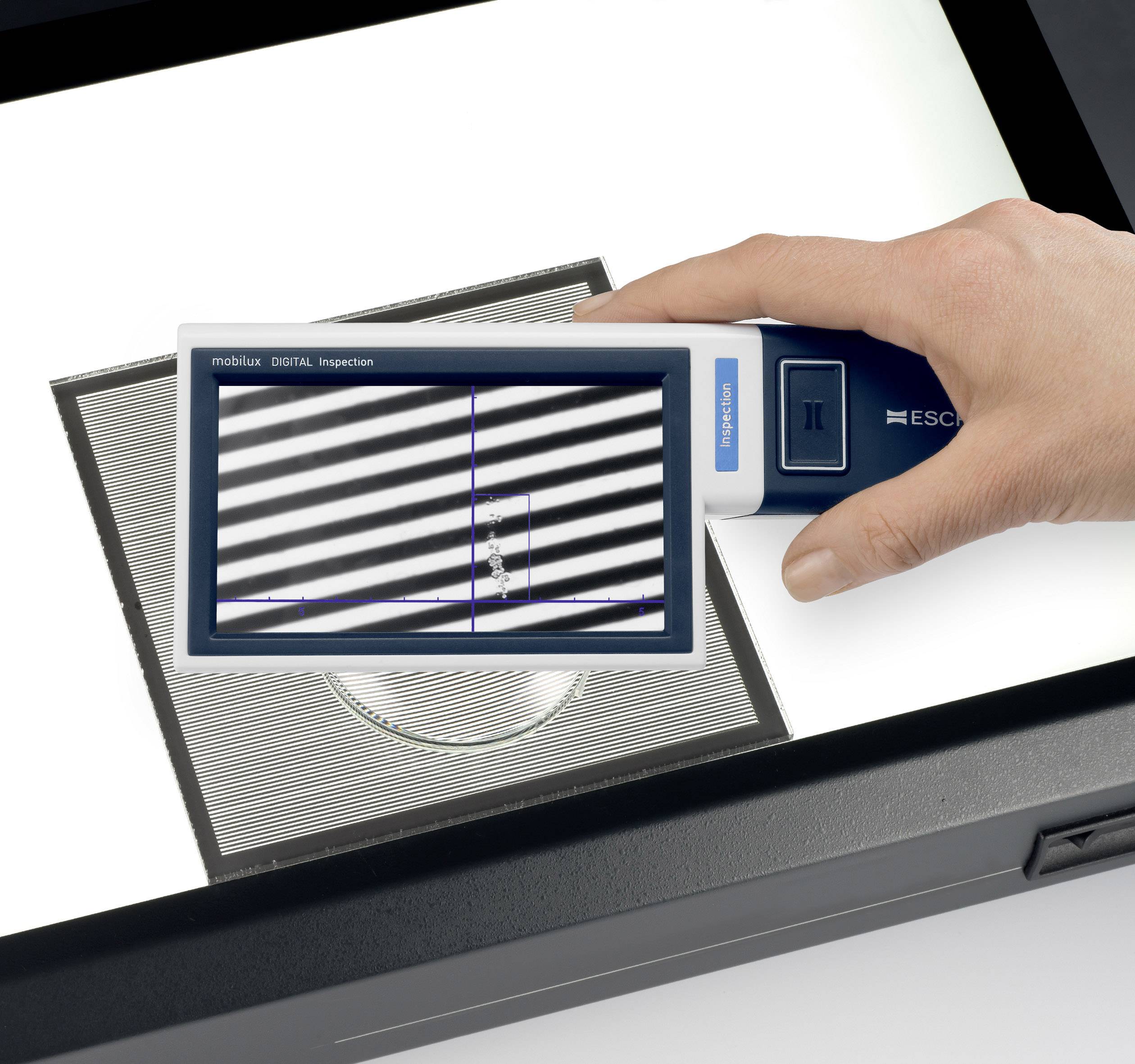 Eschenbach 1651101 mobilux® DIGITAL Inspection Messlupe mit Beleuchtung Vergrößerungsfaktor: 15 x Blau, Weiß