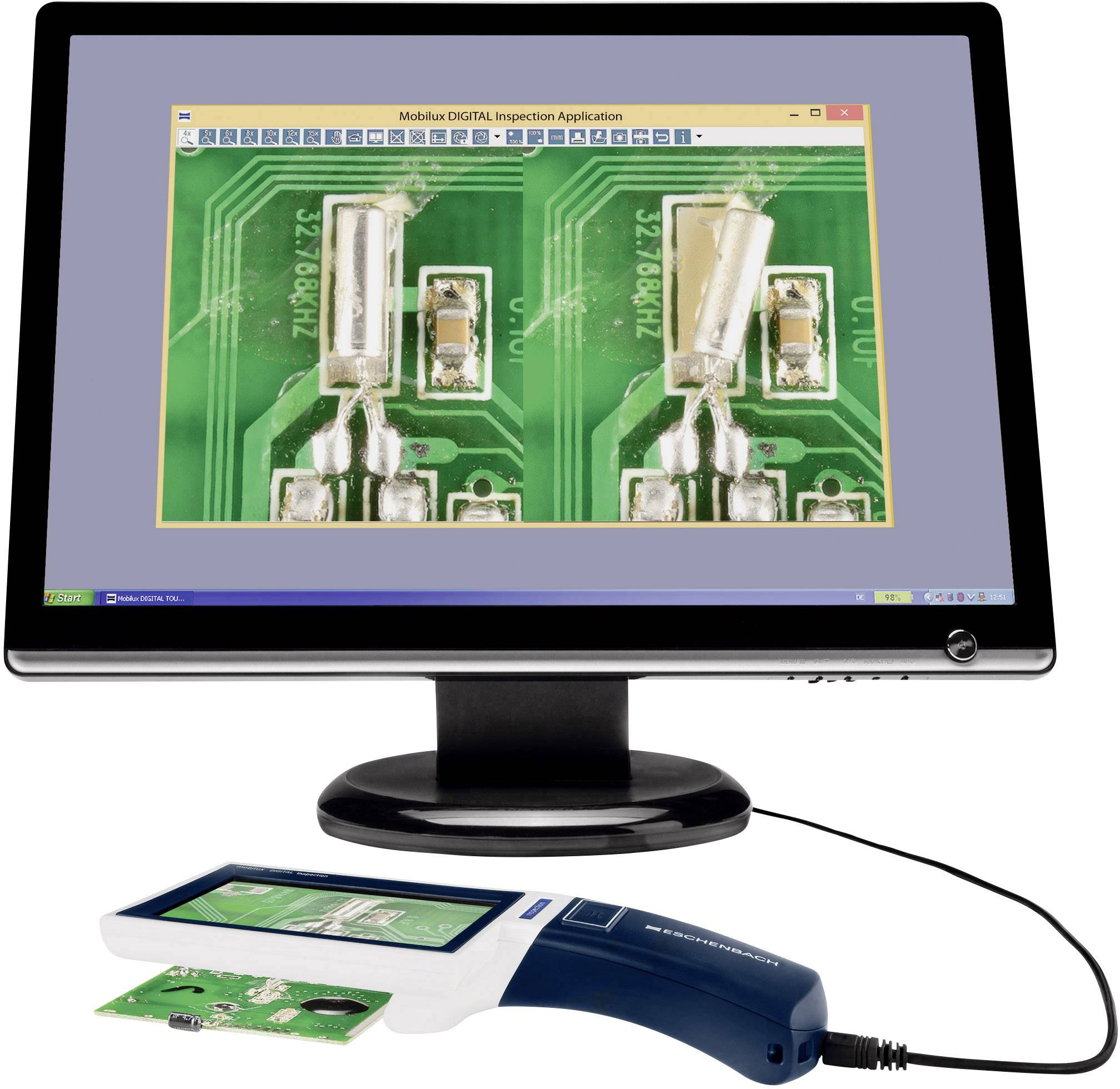 Eschenbach 1651101 mobilux® DIGITAL Inspection Messlupe mit Beleuchtung Vergrößerungsfaktor: 15 x Blau, Weiß