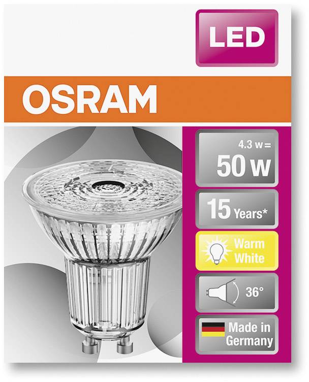 OSRAM HOMELIGHTING 4058075112568 LED EEK F (A - G) GU10 Reflektor 4.3W = 50W Warmweiß (Ø x L) 50mm x 52mm 1St.