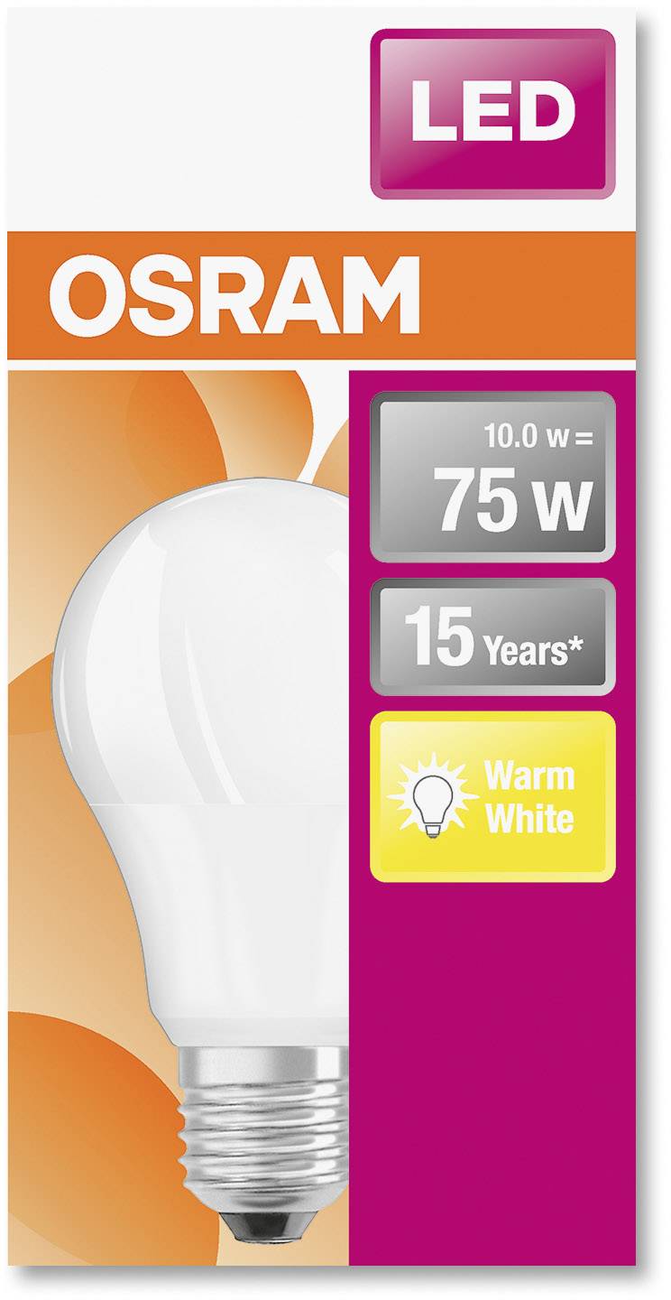 OSRAM HOMELIGHTING 4058075122529 LED EEK F (A - G) E27 Glühlampenform 10W = 75W Warmweiß (Ø x L) 60mm x 115mm 1St.