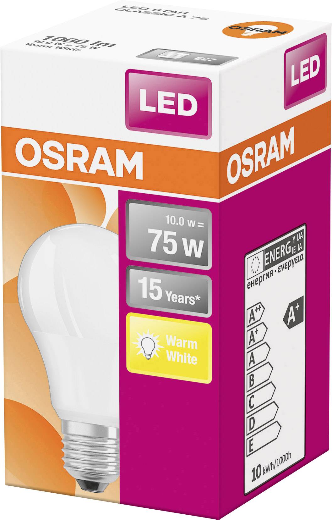 OSRAM HOMELIGHTING 4058075122529 LED EEK F (A - G) E27 Glühlampenform 10W = 75W Warmweiß (Ø x L) 60mm x 115mm 1St.