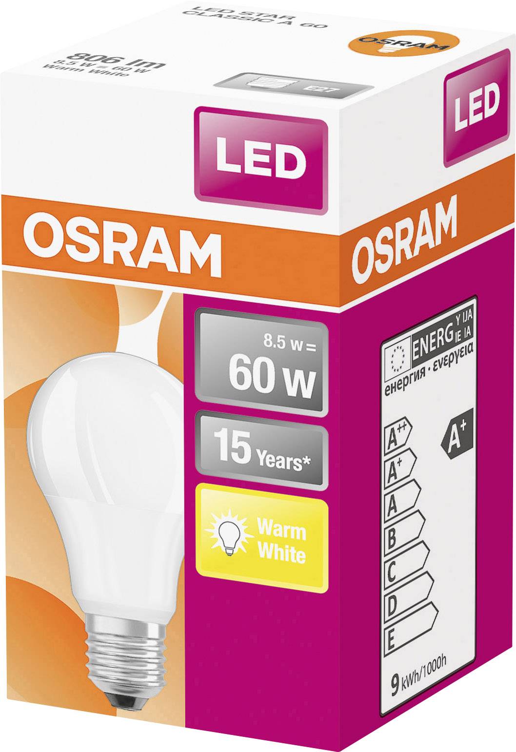 OSRAM 4058075127357 LED EEK F (A - G) E27 Birnenform 8.5 W = 60 W Warmweiß (Ø x L) 59 mm x 105 mm 1 St.