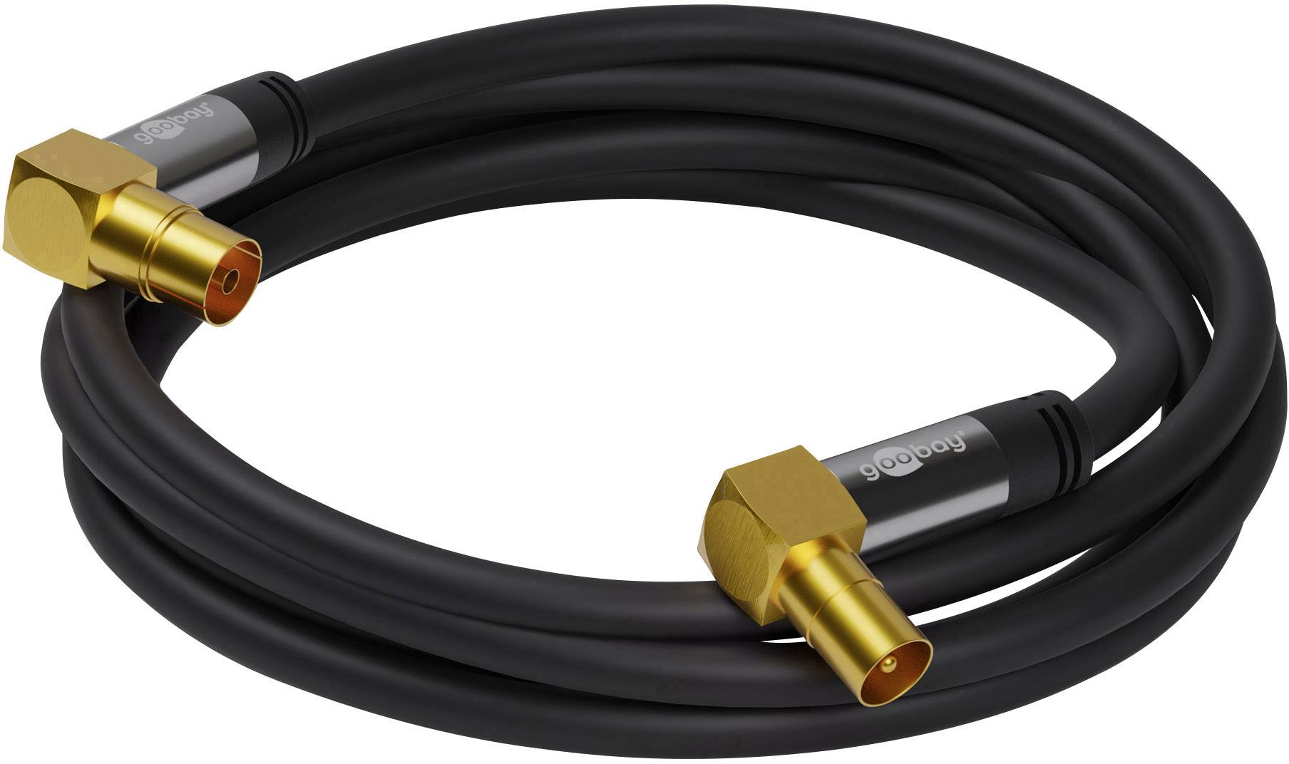 Goobay Antennen Anschlusskabel [1x Antennenbuchse 75 Ω - 1x Antennenstecker 75 Ω] 5.00 m 135 dB vierfach geschirmt Schwarz