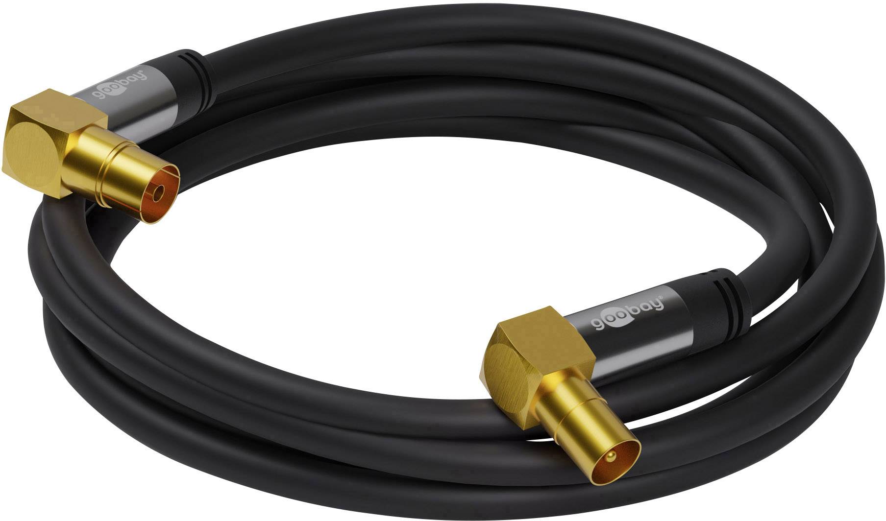 Goobay Antennen Anschlusskabel [1x Antennenbuchse 75 Ω - 1x Antennenstecker 75 Ω] 1.00 m 135 dB vierfach geschirmt Schwarz