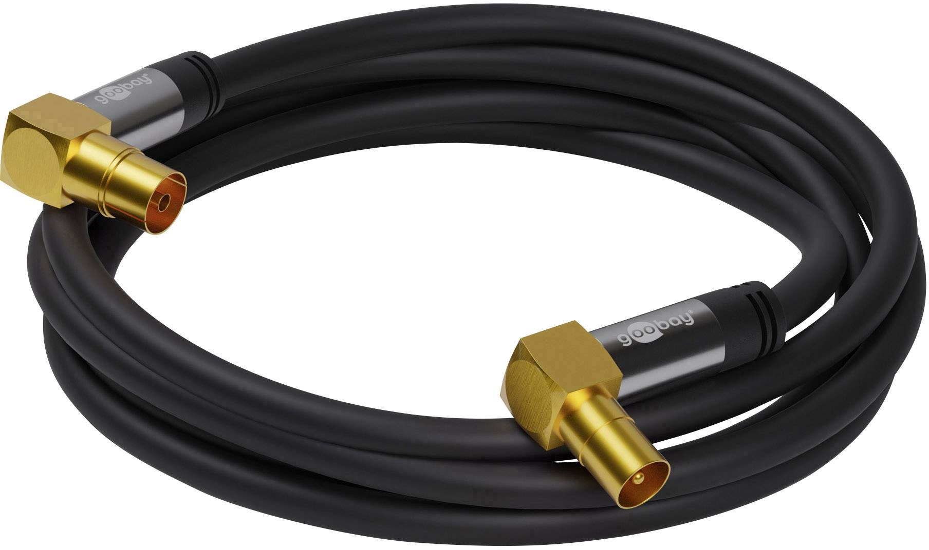 Goobay Antennen Anschlusskabel [1x Antennenbuchse 75 Ω - 1x Antennenstecker 75 Ω] 2.00 m 135 dB vierfach geschirmt Schwarz