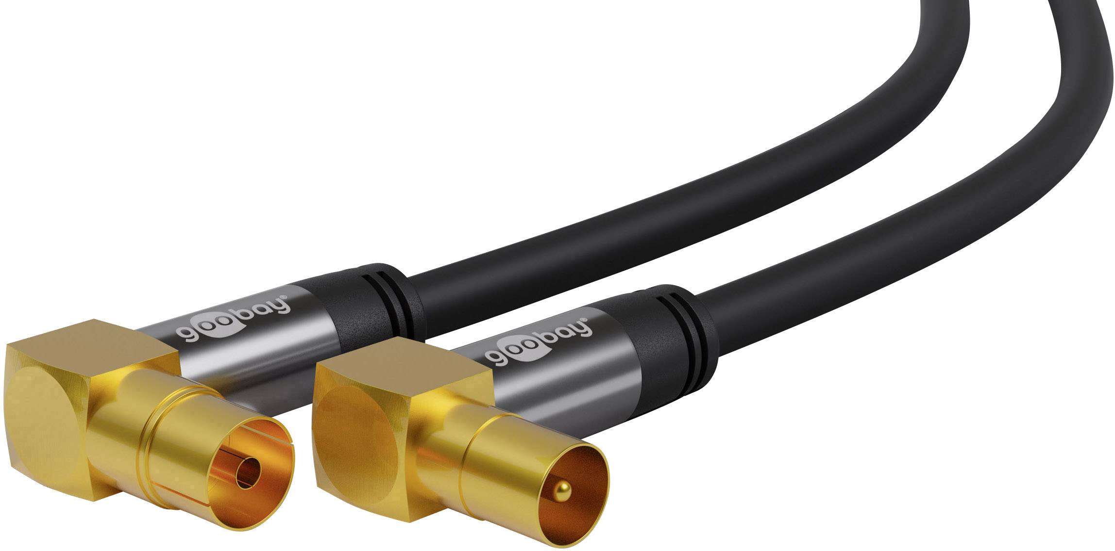 Goobay Antennen Anschlusskabel [1x Antennenbuchse 75 Ω - 1x Antennenstecker 75 Ω] 2.00 m 135 dB vierfach geschirmt Schwarz