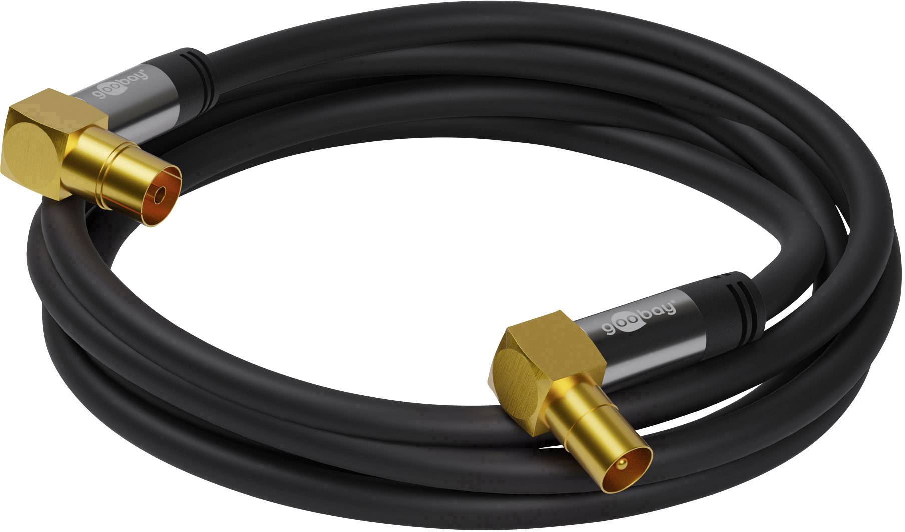 Goobay Antennen Anschlusskabel [1x Antennenbuchse 75 Ω - 1x Antennenstecker 75 Ω] 3.00 m 135 dB vierfach geschirmt Schwarz